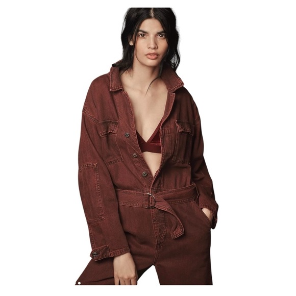 Etica Larsen Utility Jumpsuit, size Medium, red washed denim. NWOT - Picture 3 of 16